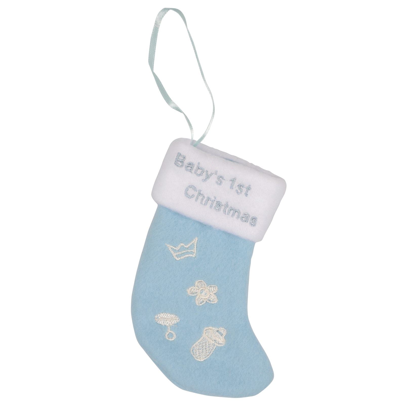 Mr Crimbo Baby 1st Christmas Stocking 5" Tree Decoration - MrCrimbo.co.uk -XS1768 - Blue -baby